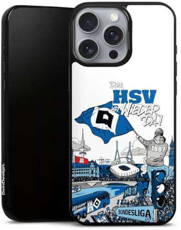 Slim Case extra dünn kompatibel mit Apple iPhone 16 Pro Max Silikon Handyhülle schwarz Hülle Hamburger SV Offizielles Lizenzprodukt Aufstieg