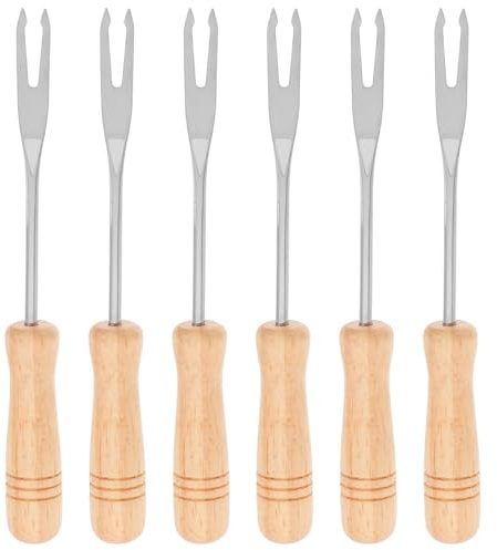 Luxshiny Juego De 6 Tenedores Para Fondue Tenedor Para Mojar Y Mezclar Punta De Acero Inoxidable Mango De Madera Para Queso Chocolate Frutas Y Aperitivos En Casa O Barbacoa