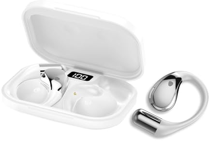 Conyat Auriculares Bluetooth 6.0 Open Ear, Micrófono HD, 40 Horas de autonomía, Pantalla LED, IP7 Impermeable, Blanco