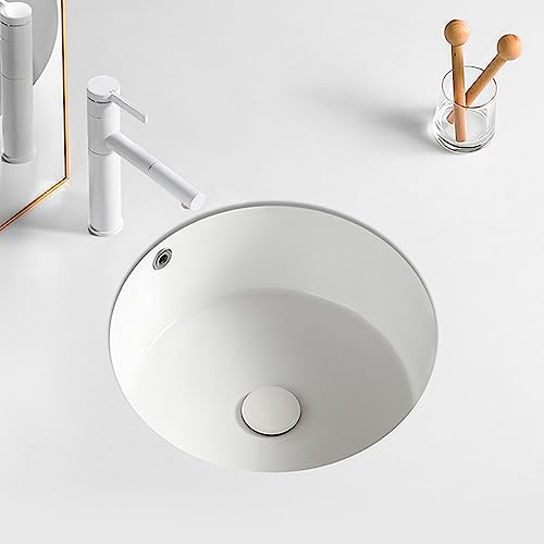 Lavabos de baño Fregadero de Cocina Individual de cerámica Redondo para Montaje bajo encimera con Grifo extraíble con válvula Angular de Agua fría y Caliente Alta Capacidad Ideal para lavaderos Bares