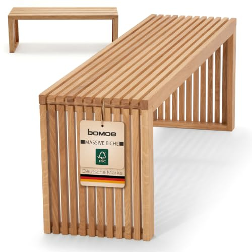 bomoe Holzbank FSC® Eichenholz Massiv Geölt Lamellen-Sitzbank bis 250 kg | 100x33x43cm 100cm lang Flur Garderobenbank Flurbank Sitzbank Holz Küche Esszimmer Badezimmer Bank Essbank Eichberg