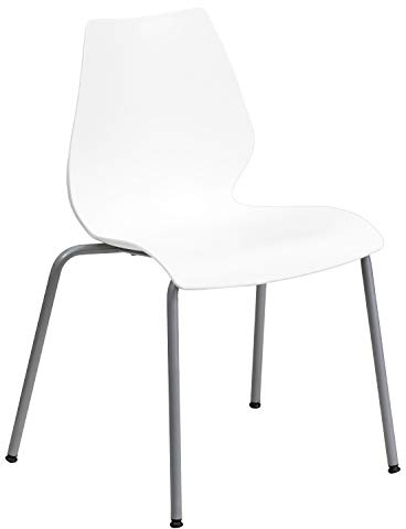 Flash Furniture HERCULES Series 770 lb. Capacity White Stack Chair with Lumbar Support and Silver Frame