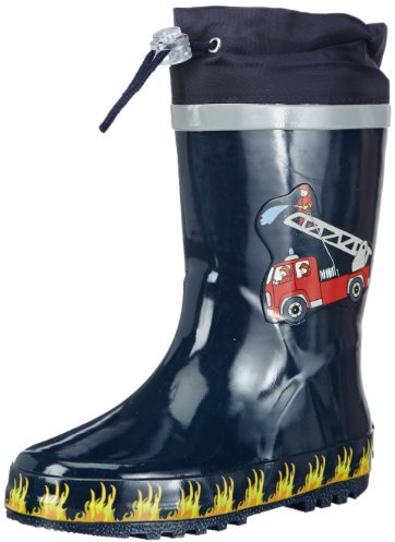 Playshoes Jungen Feuerwehr aus Naturkautschuk, mit Reflektor Gummistiefel, Marine, 28/29 EU