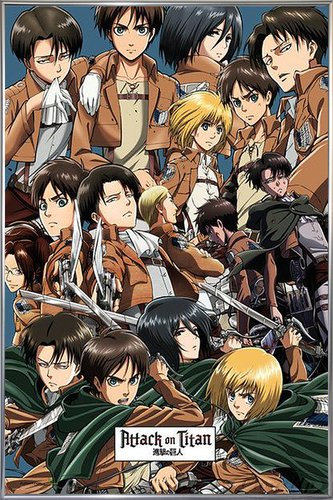 Close Up Attack On Titan Poster Collage (93x62 cm) gerahmt in: Rahmen Silber