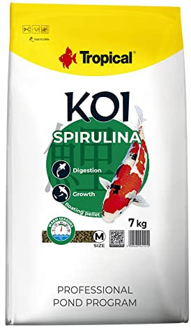 Tropical Koi SPIRULINA Pellet Size M 7kg - alimento per Pesci da laghetto di Grandi Dimensioni, Contenuto di proteine Facilmente digeribili provenienti, spirulina e dall'erba Medica Giovane.