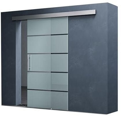 Mai & Mai Glasschiebetür komplettset Amalfi in 5-Milchglas Streifen, Griffart: Stangengriff, BxH: 102,5x205cm, 15 mm Wandabstand, 8mm ESG-Sicherheitsglas