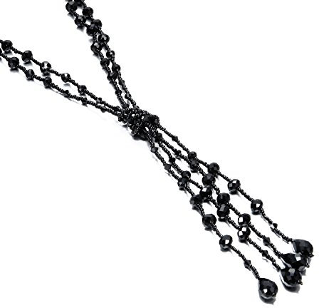 URBAN JEWELRY The 1920's Collection Unique Charcoal Black Multitier Beaded Lariat Necklace for Women (55 cm)