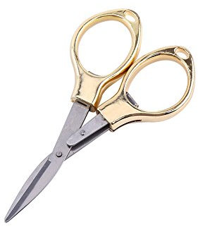 Mini Folding Scissors Stainless Steel Cutter with Keyring Hole Glassess Shaped Scissors for Travel/School/Office/Crafts/Home/Camping/Manual Working(Gold)