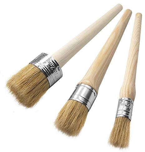 3 Pcs Chalk Paint Wax Brush Set - ASelected Natural Bristle Round Paint Brushes for Furniture, Home Decor, Waxing, Glazing Pottery (20mm 30mm 50mm)