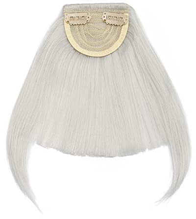 One Piece Bang Fringe Clip In Straight [Silver Grey] Hair Extensions Cute Synthetic Hairpieces For Women Ladies Girls