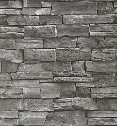 Blooming - Carta da parati autoadesiva, in finta pietra, 44,7 x 10 m, colore: grigio scuro