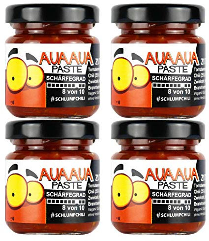 Schlump-Chili⎥4x AUAAUA® Original sehr scharfe Habanero Chili Paste mit Ingwer Set im Glas (4 x 35g)