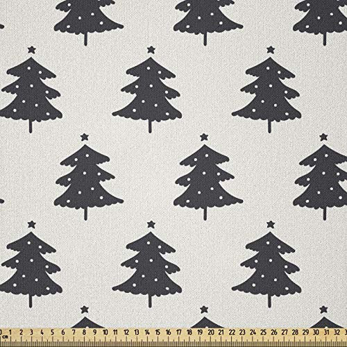 ABAKUHAUS Weihnachten Stoff als Meterware, Fir Tree Silhouette, Microfaser Multi Zweck Dekostoff für Kunsthandwerke, 3M (230x300cm), Anthrazit grau und Elfenbein