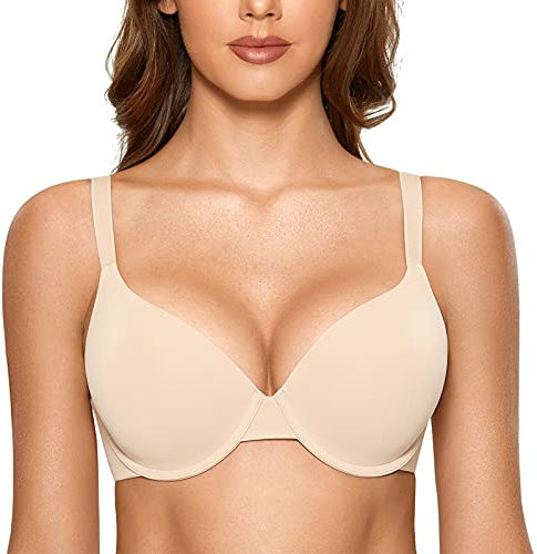 DOBREVA Women's Push Up Bra Underwire Padded T Shirt Bras Full Coverage Plunge Bras Beige 32B