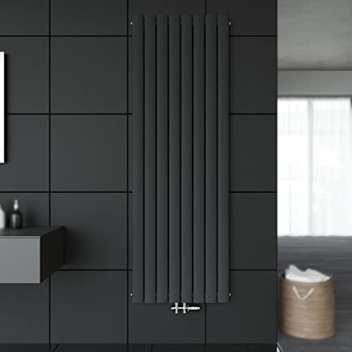 SONNI Paneelheizkörper Vertikal Flachheizkörper Anthrazit Doppellagig 1800x616mm Heizung Heizkörper mit Weiß Multiblock Hahnblock Heizkörper Thermostat
