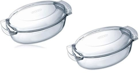 Pyrex Classic Easy Grip Glass Oval Casserole Dish with Lid 5.8L Transparent (Pack of 2)