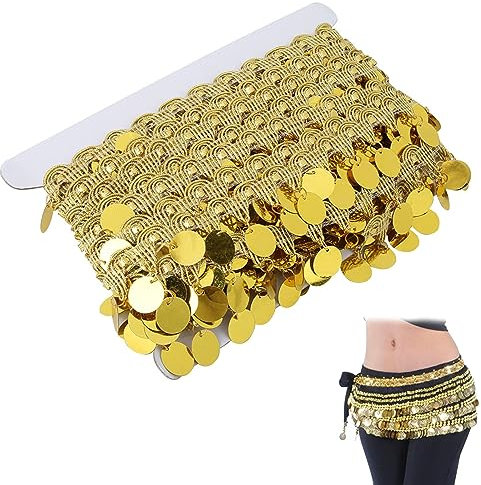10 Yards Bauchtanzgürtel Paillettenband Trim Bauchtanz Quaste Gürtel für Kleidung Kleid Dekorationen Hochzeit Diy Brautstrauß(gold)