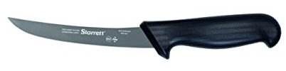 Starrett Professional Stainless Steel Kitchen Boning Knife - Narrow Curved Profile - 6-inch (150mm) - Black Handle