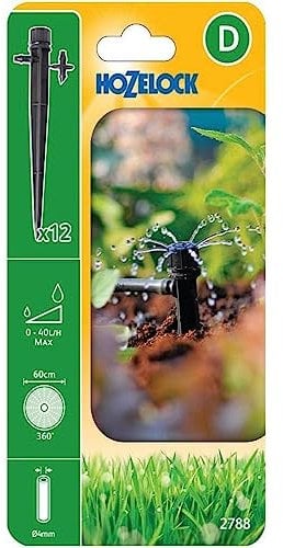 HOZELOCK - Micro Sprinkler Adjustable 360° In-Line, ø 13 mm and End-of-Line ø 4 mm : Adjustable Flow 0-40 LPH, 60cm Coverage [2788 0012], Black