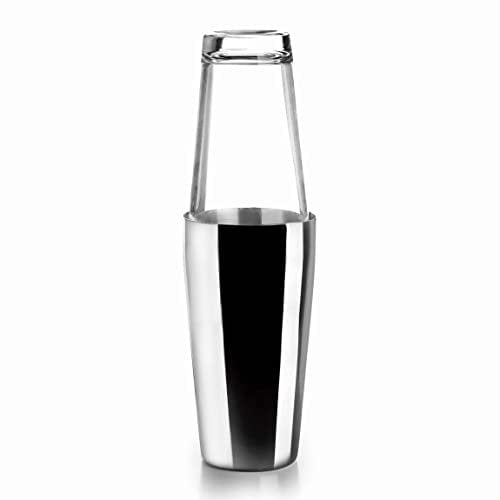 LACOR - 62285 - Coctelera Boston de Acero Inoxidable Coctelera para Cócteles Profesional 2 Vasos, Vidrio Borosilicato, Capacidad 800ml + 500ml, Cierre Hermetico, 8x16 cm, Gris