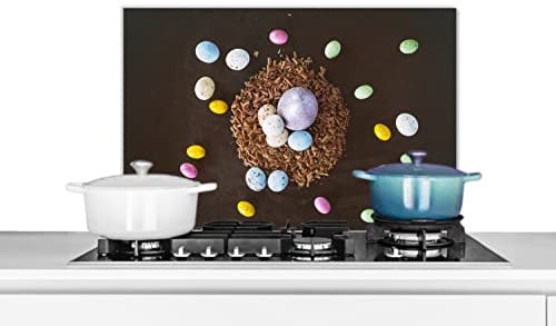 MuchoWow Spritzschutz Küche Küchenrückwand Alu Poster Bilder 70x50 cm Ostereier - Regenbogen - Ostern
