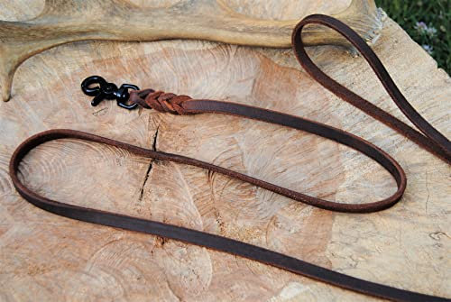 BULLYZEI Lederleine geflochten Antik-Leder 10mm x 5m MIT Schlaufe Scheren-Karabiner Schleppleine Fährtenleine