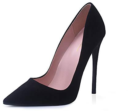 Zhabtuc 12cm Stiletto High Heels Court Shoes, All Black Suede, 3.5 UK