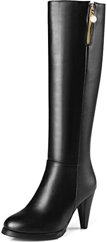 Lroey Reoly Stivali Alti da Donna con Tacco a Cono, Stivali da Vestito Tacco Alto Punta Rotonda Boots Zip Plateau 082 Nero Numero 45 EU