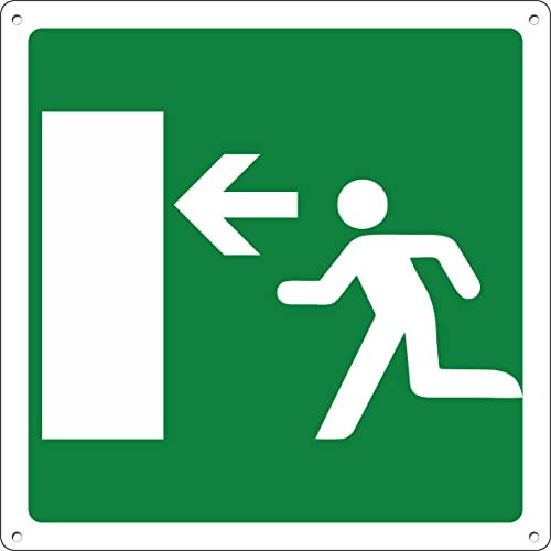 pubblimania Uscita di Emergenza a sinistra | Cartello in alluminio metallo 3 mm di spessore Cm 20x20 (Uscita di Emergenza a Sinistra)