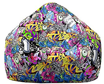 Treer Pouf Poire sans Garnissage pour Adulte, Enfants, Géant Fauteil Poire sans Remplissage, Hip hop Graffiti Impression Confortable Housse de Pouf Poire, Chaise de Salon (80x90 cm,Violet)