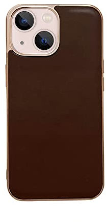 COQUE iPhone 13 Luxury Leather Protective Case,Slim Fit and Comfortable Cow Leather Electroplating Mobile Phone Case Is Compatible For Apple iPhone 13,Marrón