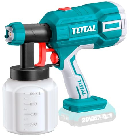 TOTAL - Pistola a Spruzzo a Batteria 20V | Verniciatore per Muri, Legno, Metallo | Regolazione Flusso e Spruzzo | Capacità 800 ml, Multicolore