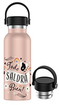 Botella de Agua Acero Inoxidable con Asa - Botella Térmica Reutilizable | Sin BPA | Mantiene 24H Frio / 12H Calor | Termo y Hermética - A Prueba de Fugas (750ml, Todo Saldrá Bien!)