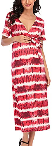 VIVICOLOR Robe de maternité décontractée Tie Dye Robe à col en V pour Femmes Enceintes Grossesse Robes mi-Longues ajustées