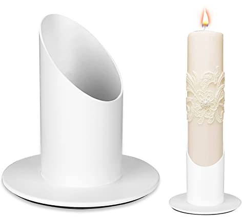 RUCUDIM 4cm Kerzenhalter Metall, Weiße Kerzenhalter, Kerzenständer Stabkerzenhalter Taufkerzenhalter Kerzenhalter Kommunionkerze für Taufkerzen Kommunionkerzen Stabkerzen Stumpenkerzen, Weiß