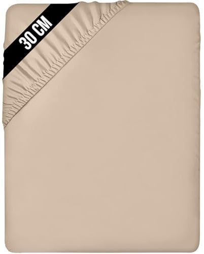 Utopia Bedding - Spannbettlaken 150x200cm Bis 30 cm - Beige - Oeko-Tex Zertifiziertes - Gebürstete Mikrofaser Spannbetttuch