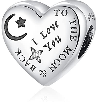 Annmors Charm 925 Sterling Silber Bead Charms I Love You to The Moon with Cubic Zirconia für Europäische Armbänder und Halskette,Schmuck Geschenk für Damen Herren