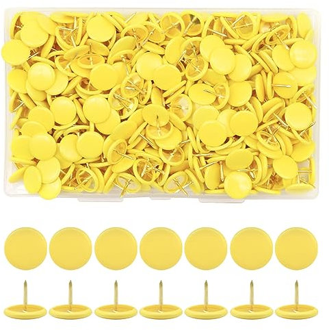 Hocansen 300 Stück Reißnägel 10x9mm Runde Pinnadeln Flacher Kreativ Dekorative Reißzwecke für korkwand,Büro,Heimdekoration(Gelb)