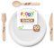 FOOGO Green 200pcs Disposable Sugarcane Fibre Paper Plates and Wooden Cutlery Set, FSC® Certified, 50 Large Round Plates, 50x Utensils