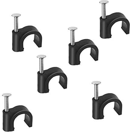 Kabelschelle Nagelschelle 200 Stück Kabel Nagel Befestigung Nagel Weiß Haftclips mit eingestecktem Nagel,Kabelclips Kabelhalter Rund 10mm für Netzwerkkabel (10mm Schwarz)
