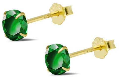 Weviway 5mm Emerald Green Stud Earrings, 925 Sterling Silver, 18K Gold Plated, Hypoallergenic, Handmade Jewellery Gifts