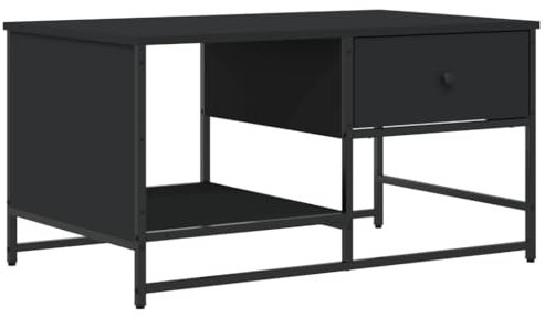 vidaXL Couchtisch, Beistelltisch mit viel Stauraum, Wohnzimmertisch Sofatisch mit Metallgestell, Tisch Kaffeetisch Teetisch, Schwarz Holzwerkstoff