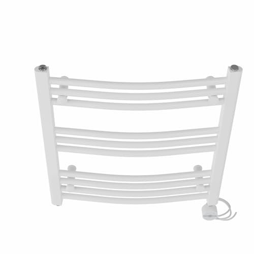 NRG Prefilled Curved Electric Heated Towel Rail Radiator White Thermostatic Bathroom Warmer with Touch Screen Display 600x600mm - 400W