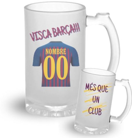 Jarra cerveza personalizada - Regalos originales - Regalos futbol - Camiseta equipos de futbol - Personaliza tu jarra con tu nombre y tu numero - Regalos cerveceros - (Barcelona)