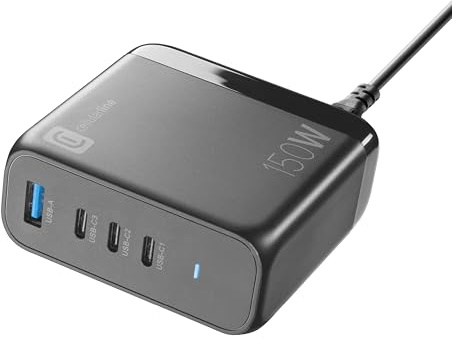 Cellularline - MULTIPOWER Desk GAN 150W Ultrakompaktes GaN-Netzladegerät mit 4 Anschlüssen - 3 USB-C, 1 USB-A Anschluss - Ausgestattet mit Gan-Technologie - Ideal für Smartphones, Tablets und Laptops