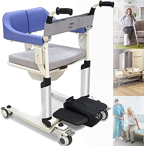 CYMYYDS Sedia da Toilette Medica Elettrica Multifunzione, Braccioli e Schienale Imbottito Rialzo WC e Sedile per Doccia, Sedile Diviso a 180°, Wheeled Chair, Sit & Bathe, Bedside Commode