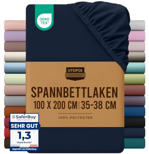 Utopia Bedding - Spannbettlaken 100x200cm - Marine Blau | 100% Polyester Mikrofaser Spannbetttuch - Boxspringbett - Oeko-Tex Zertifiziertes - 35-38 cm Tiefe Tasche