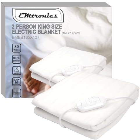 EMtronics Heated Electric Under Blanket Bed Warmer with 3 Heat Settings, Overheat Protection, Machine Washable - King Size 165cm x 137cm