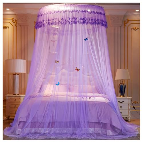 Einfarbiges Betthimmel-moskitonetz, Kuppelbett-himmelvorhänge, Haushaltsbettvorhänge, 360 ° Umfassender Schutz, Zum Verschenken Von Geschenken An Freunde, Familie, Sich (Size:71in bed,Color:purple)