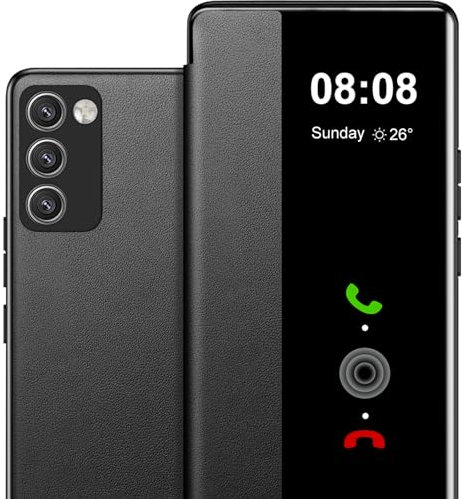 Handyhülle für Samsung Galaxy A52/A52s Hülle S View, Clear View Flip Leder für Samsung A52/A52s 5G Hülle, Luxus Extra-Dünn Stoßfest Kratzfest Schutzhülle Cover Case Tasche